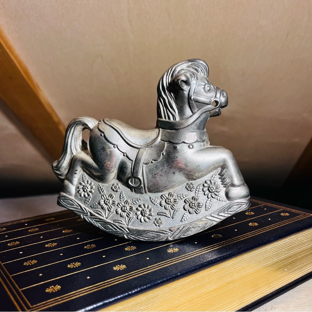 Vintage Silver Plated Rocking Horse Money Bank. Made in Italy